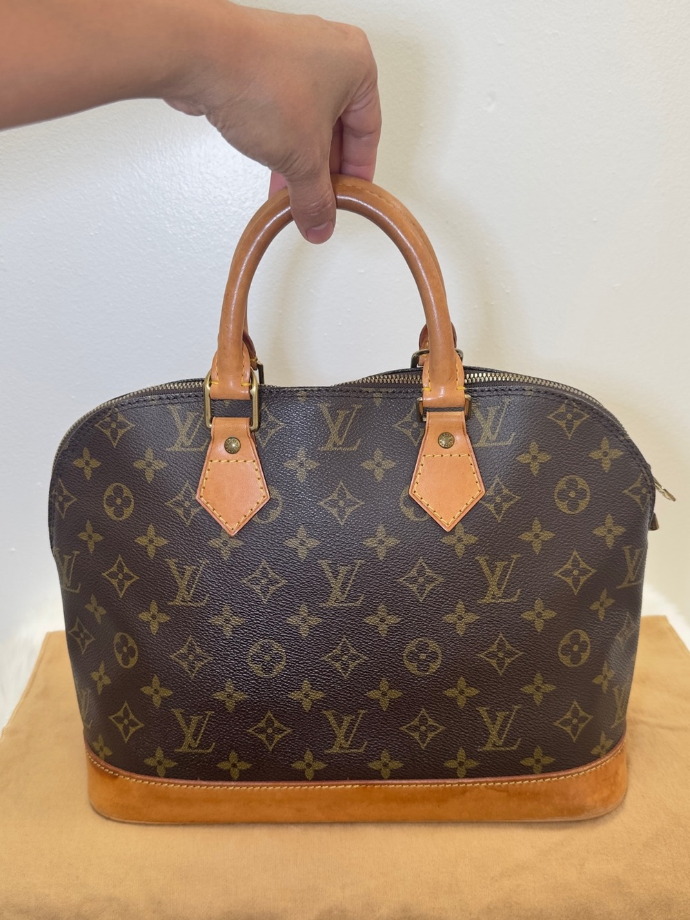 Louis Vuitton Monogram Alma PM size Satchel in Brown and Tan